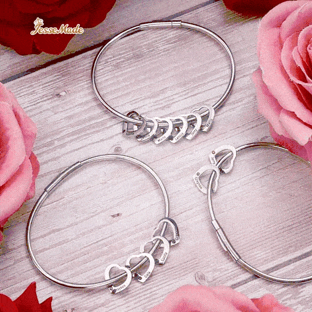 Bracelet Jonc 3 Prénoms Personnalisés avec 3 Pierres de Naissance Cadeau pour femme | Jessemade