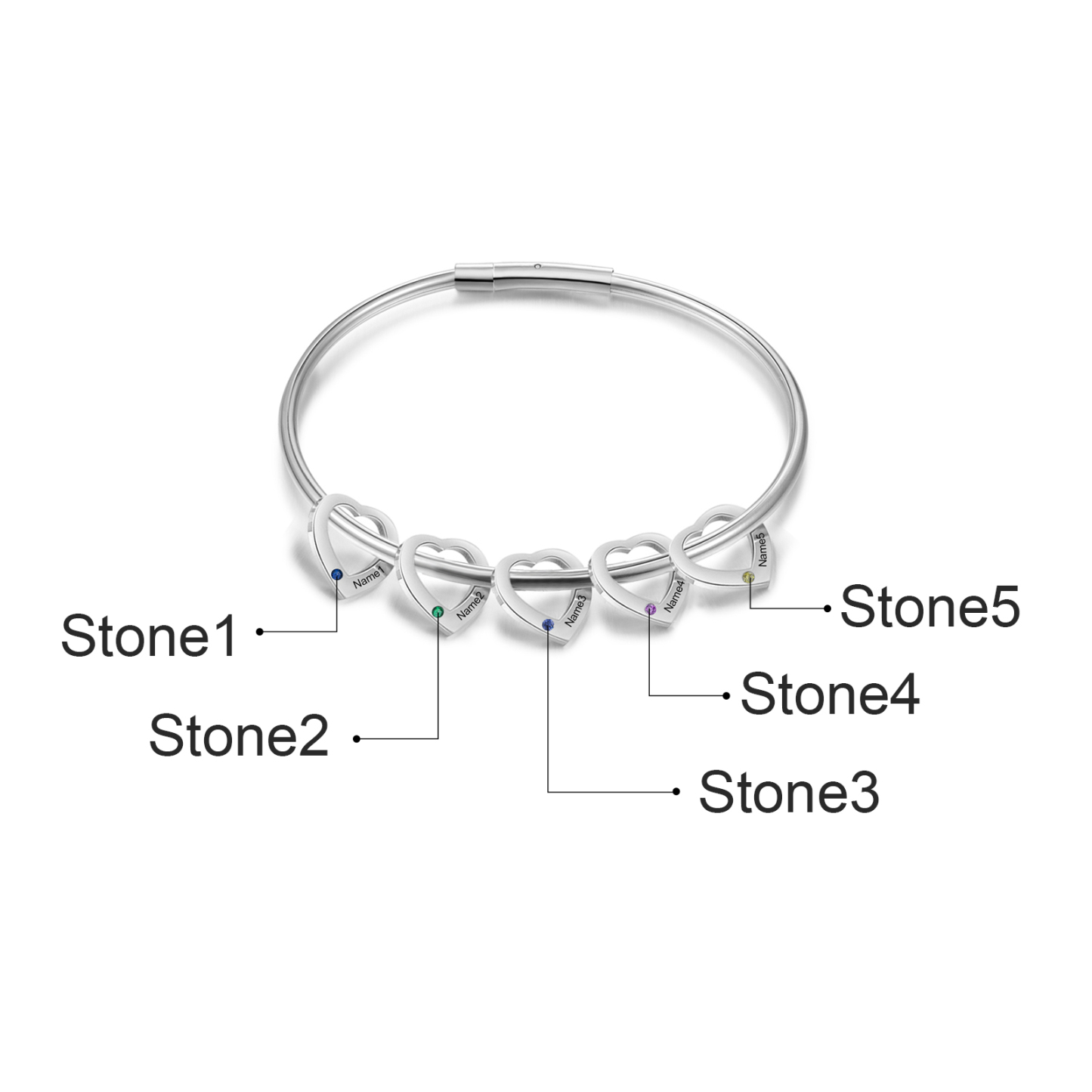 2PCS Bracelet et Collier Femme 5 Prénoms Personnalisés avec 5 Pierres de naissance Collier Bracelet Personnalisé | Jessemade