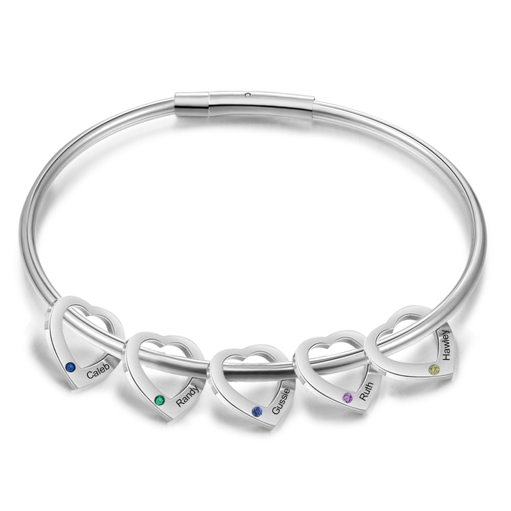 2PCS Bracelet et Collier Femme 5 Prénoms Personnalisés avec 5 Pierres de naissance Collier Bracelet Personnalisé | Jessemade