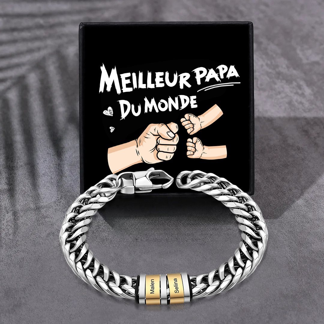 À mon Papa - Bracelet personnalisé en Acier inoxydable avec 2  Prénoms gravés | Jessemade