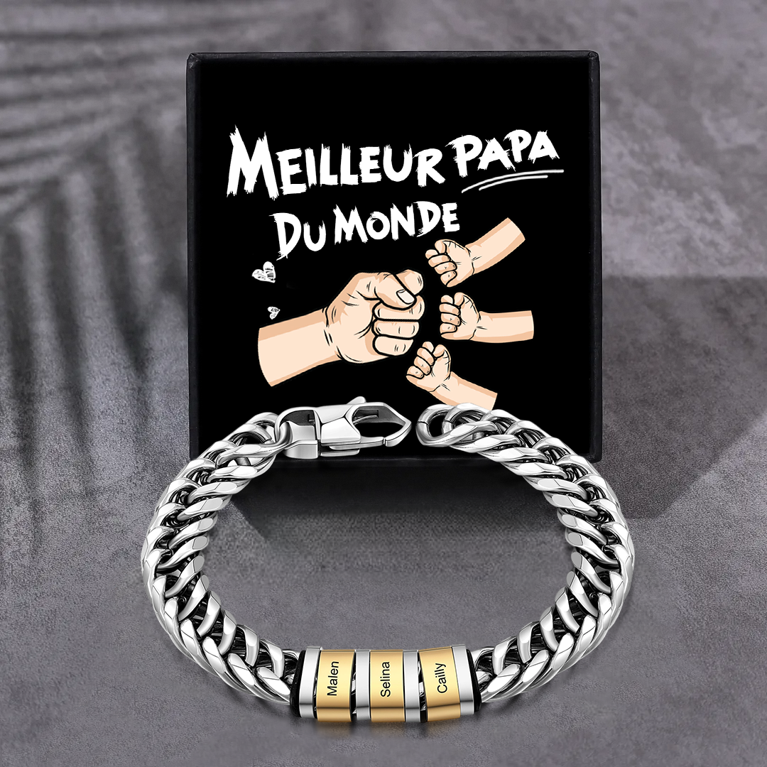 À mon Papa - Bracelet personnalisé en Acier inoxydable avec 3 Prénoms gravés | Jessemade