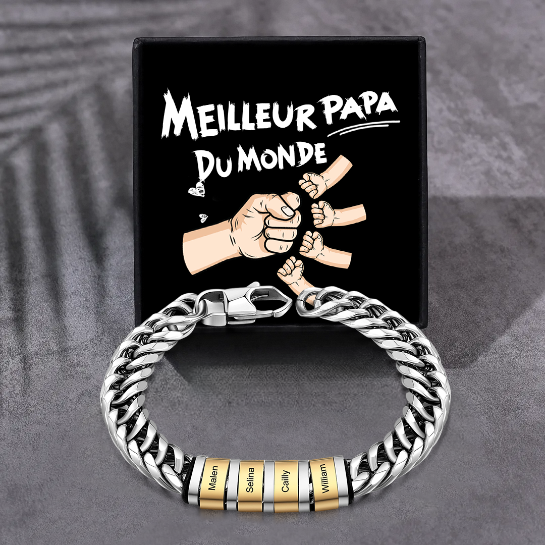 À mon Papa - Bracelet personnalisé en Acier inoxydable avec 4 Prénoms gravés | Jessemade