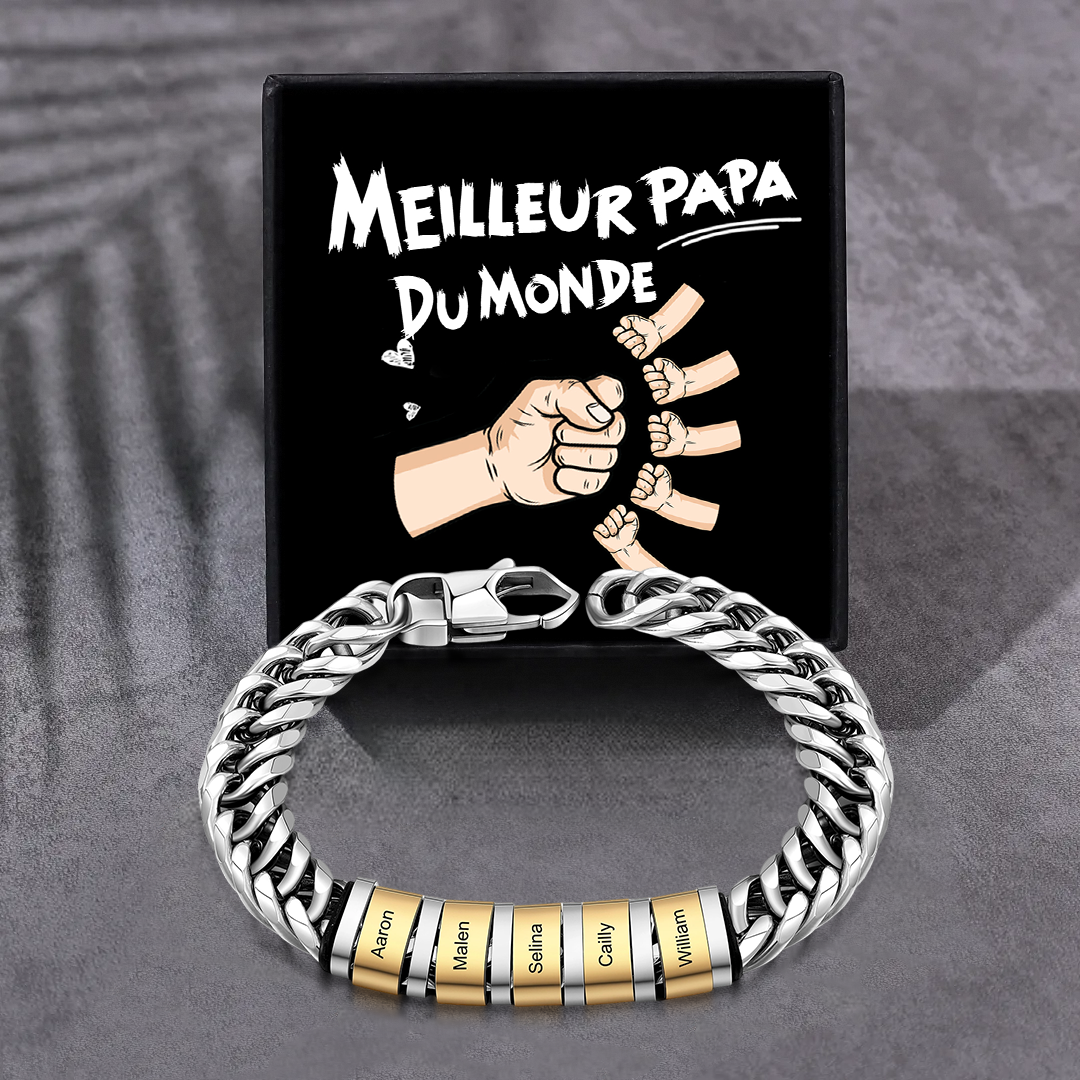 À mon Papa - Bracelet personnalisé en Acier inoxydable avec 5 Prénoms gravés | Jessemade