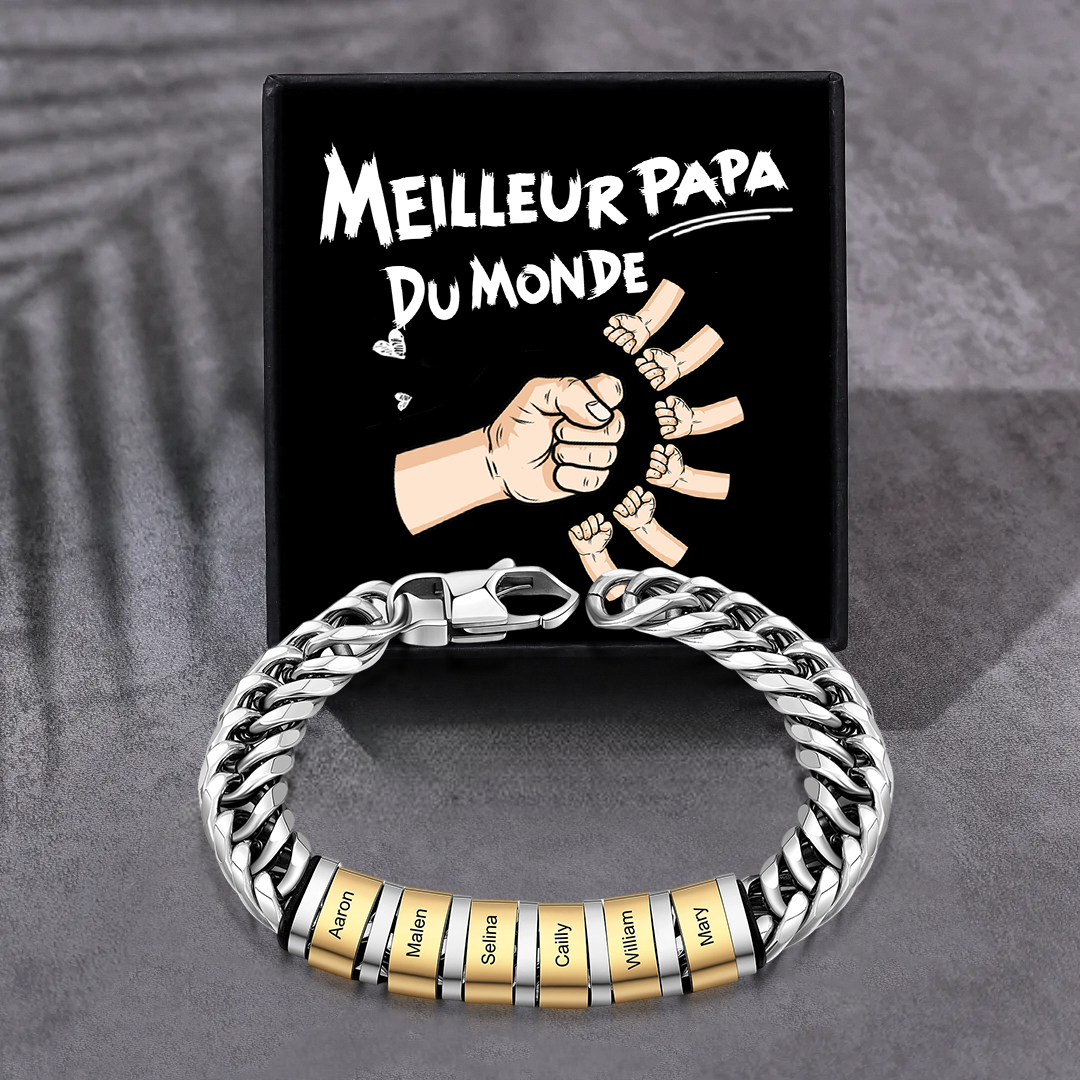 À mon Papa - Bracelet personnalisé en Acier inoxydable avec 6 Prénoms gravés | Jessemade