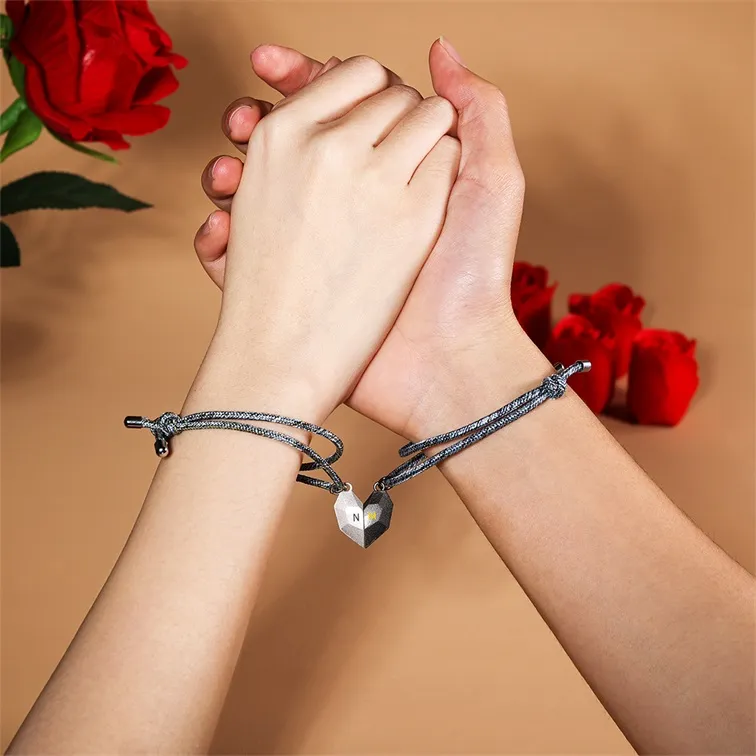 Bracelets Couple Magnétiques en Corde Bleue - Cadeau Romantique Personnalisé | Jessemade