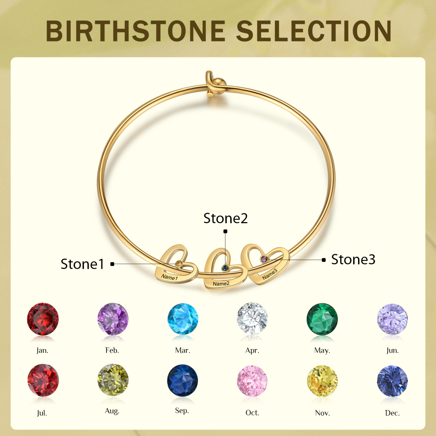 2PCS Coffret Cadeau À Maman - Collier Pendentif Arbre de vie Arbre et Bracelet Pierre Personnalisé avec 3 Prénoms et Pierres de Naissance | Jessemade