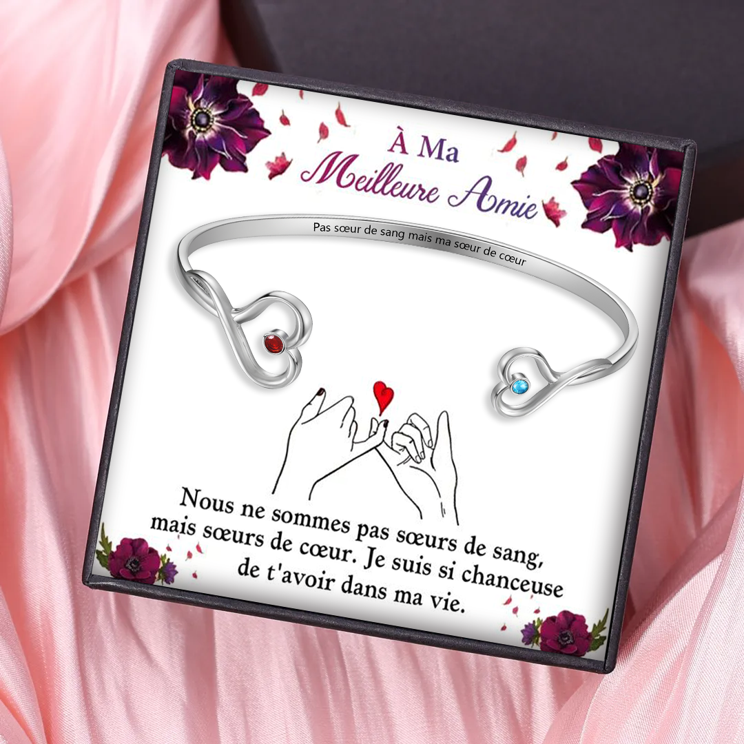 À Ma Meilleure Amie - Bracelet en acier inoxydable Personnalisé avec 2 Pierres de Naissance et Texte Bracelet avec Carte Super Maman | Jessemade