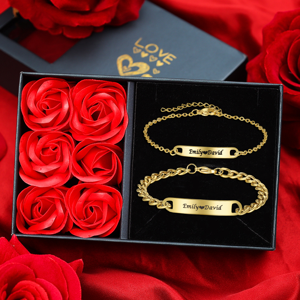  Bracelets Gourmette Textes Personnalisés bracelet en commun Coffret Cadeau pour Couple | Jessemade