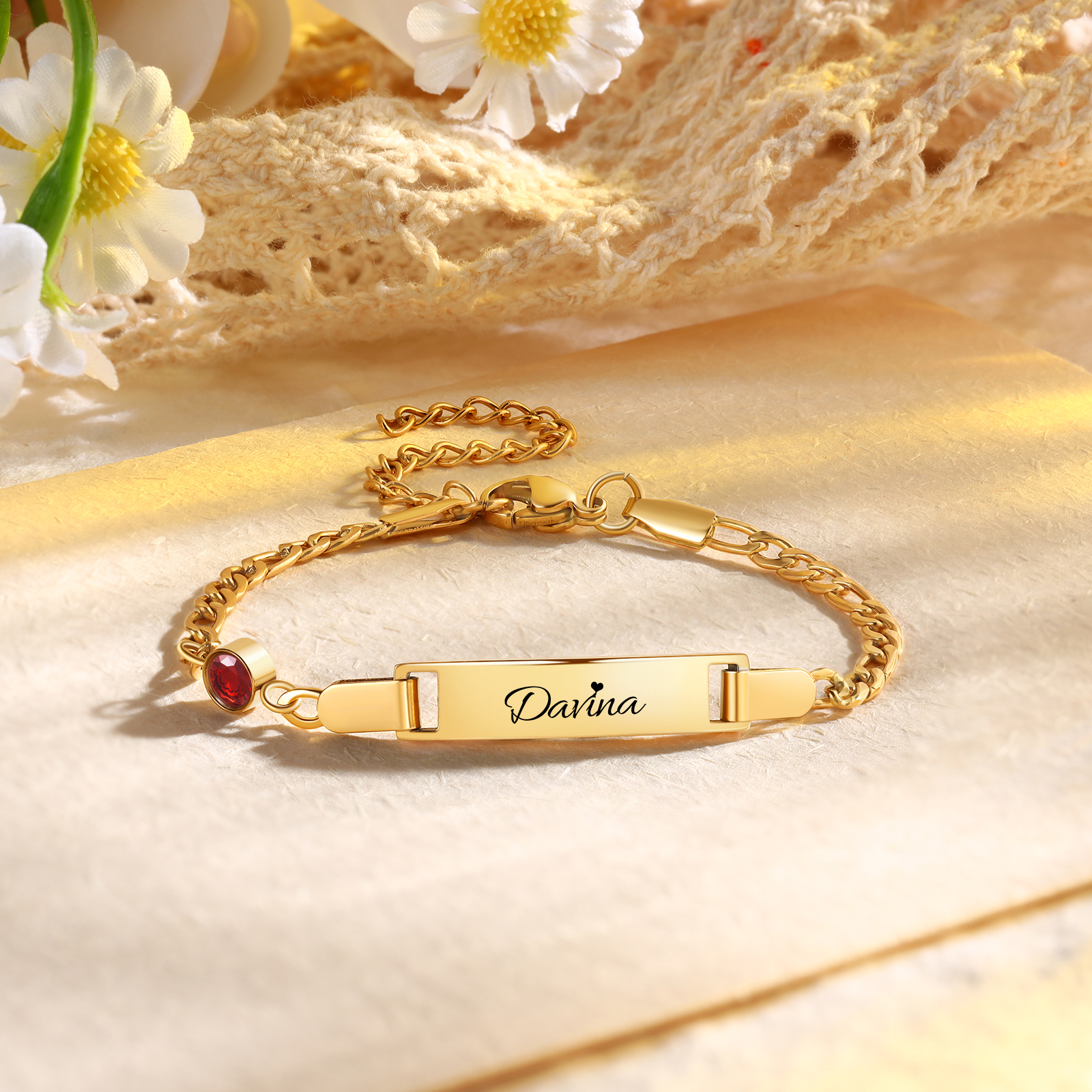 Bracelet/cheville Gourmette bébé enfant 1 Prénom Personnalisés Bracelet Pierre De Naissance｜Jessemade