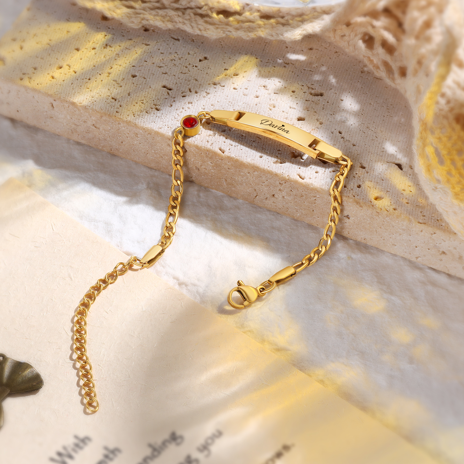 Bracelet/cheville Gourmette bébé enfant 1 Prénom Personnalisés Bracelet Pierre De Naissance｜Jessemade