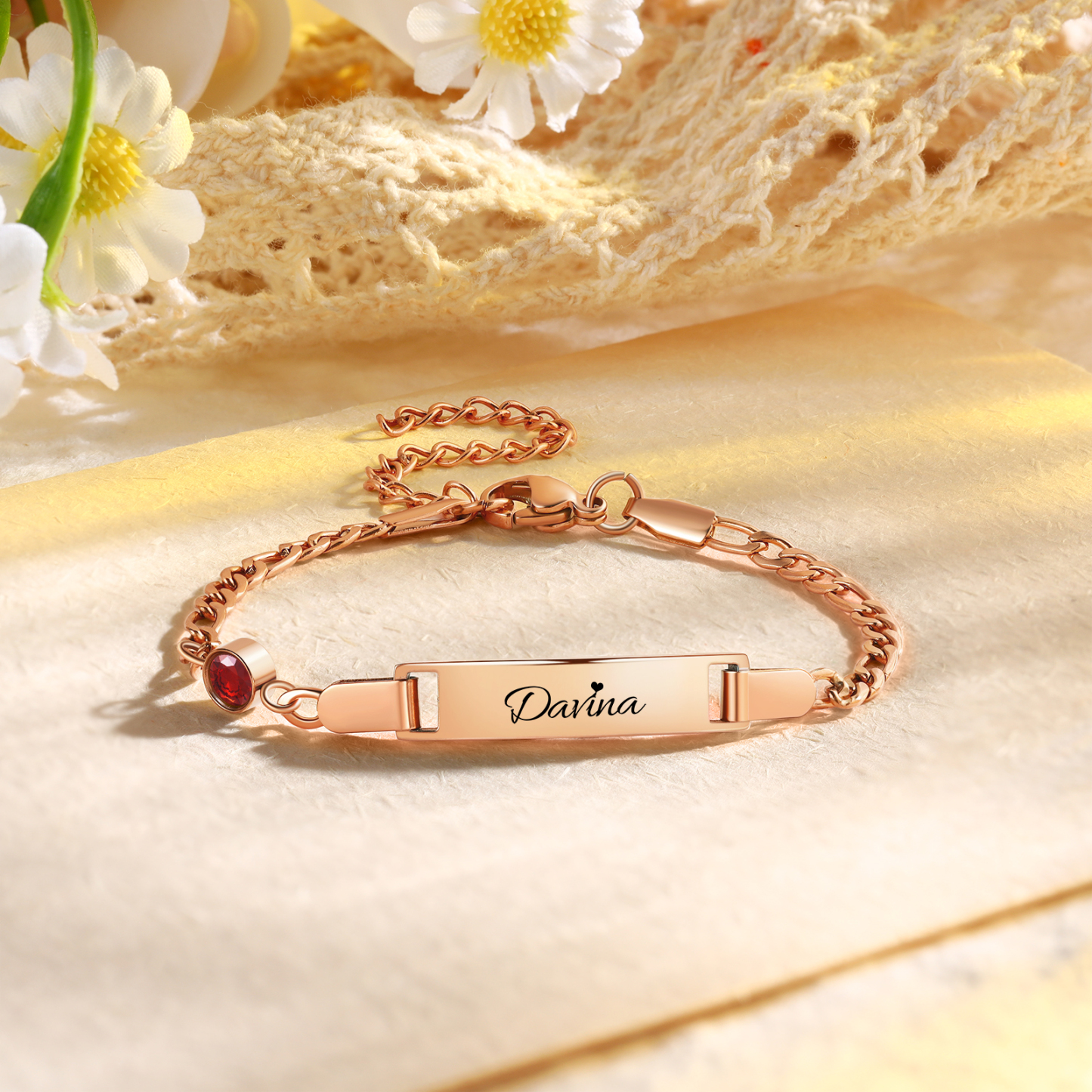 Bracelet/cheville Gourmette bébé enfant 1 Prénom Personnalisés Bracelet Pierre De Naissance｜Jessemade