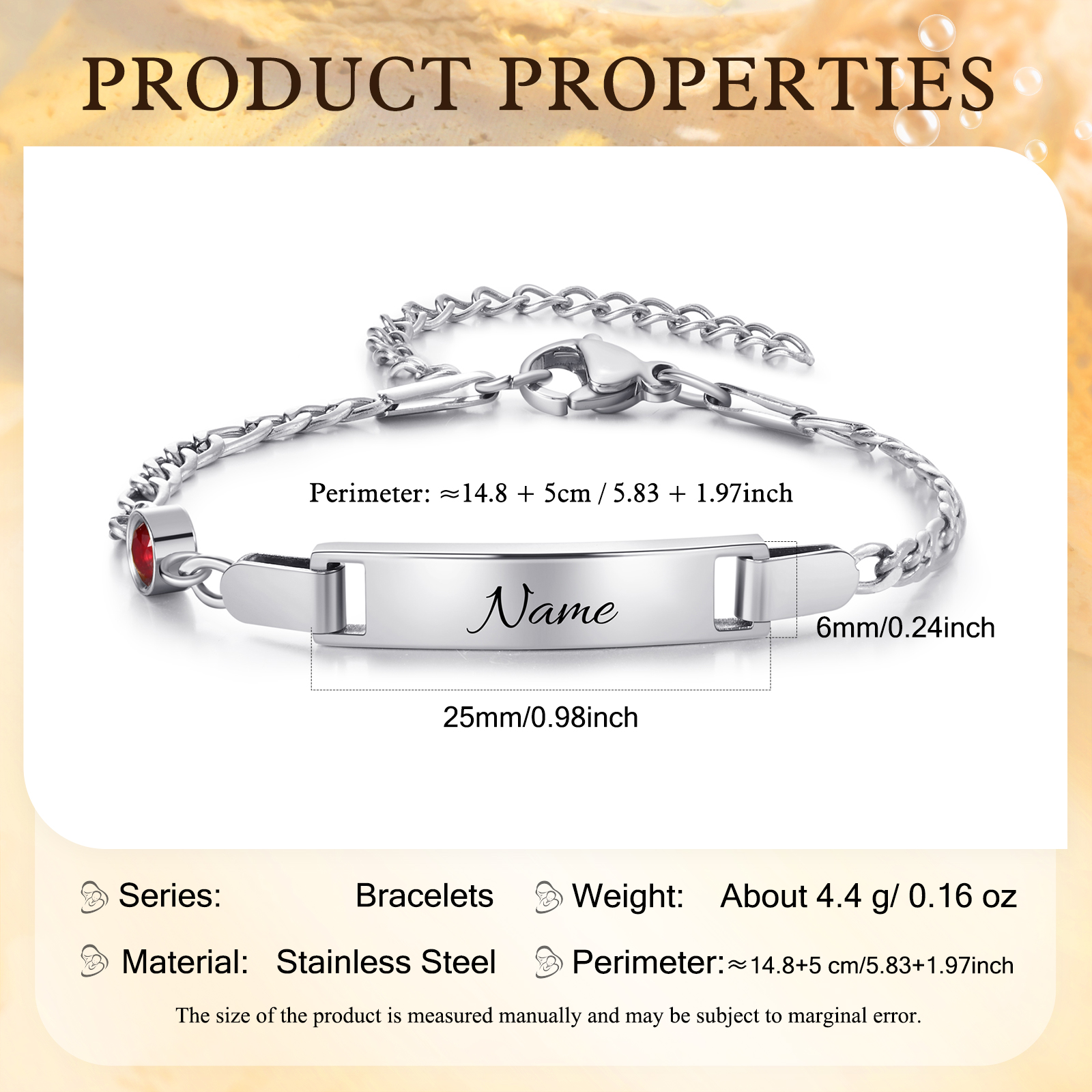 Bracelet/cheville Gourmette bébé enfant 1 Prénom Personnalisés Bracelet Pierre De Naissance｜Jessemade