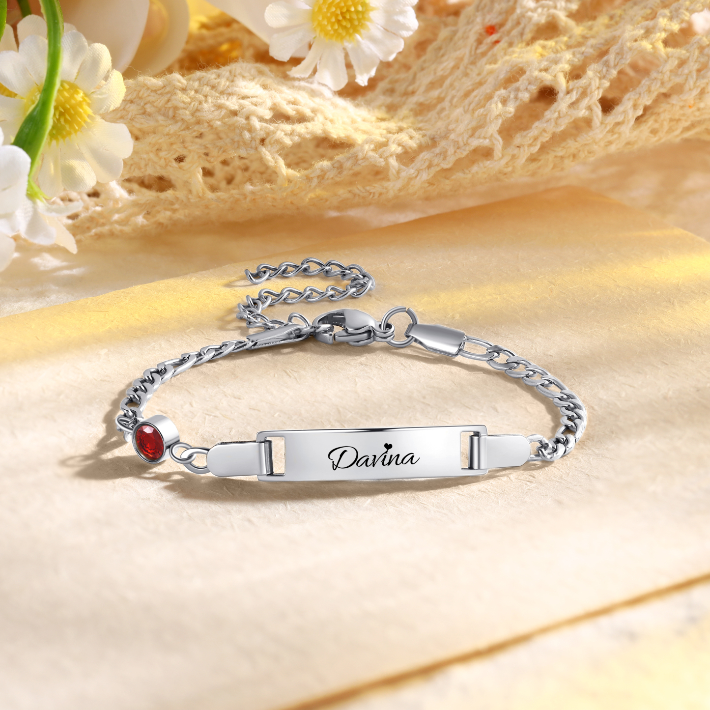 Bracelet/cheville Gourmette bébé enfant 1 Prénom Personnalisés Bracelet Pierre De Naissance｜Jessemade