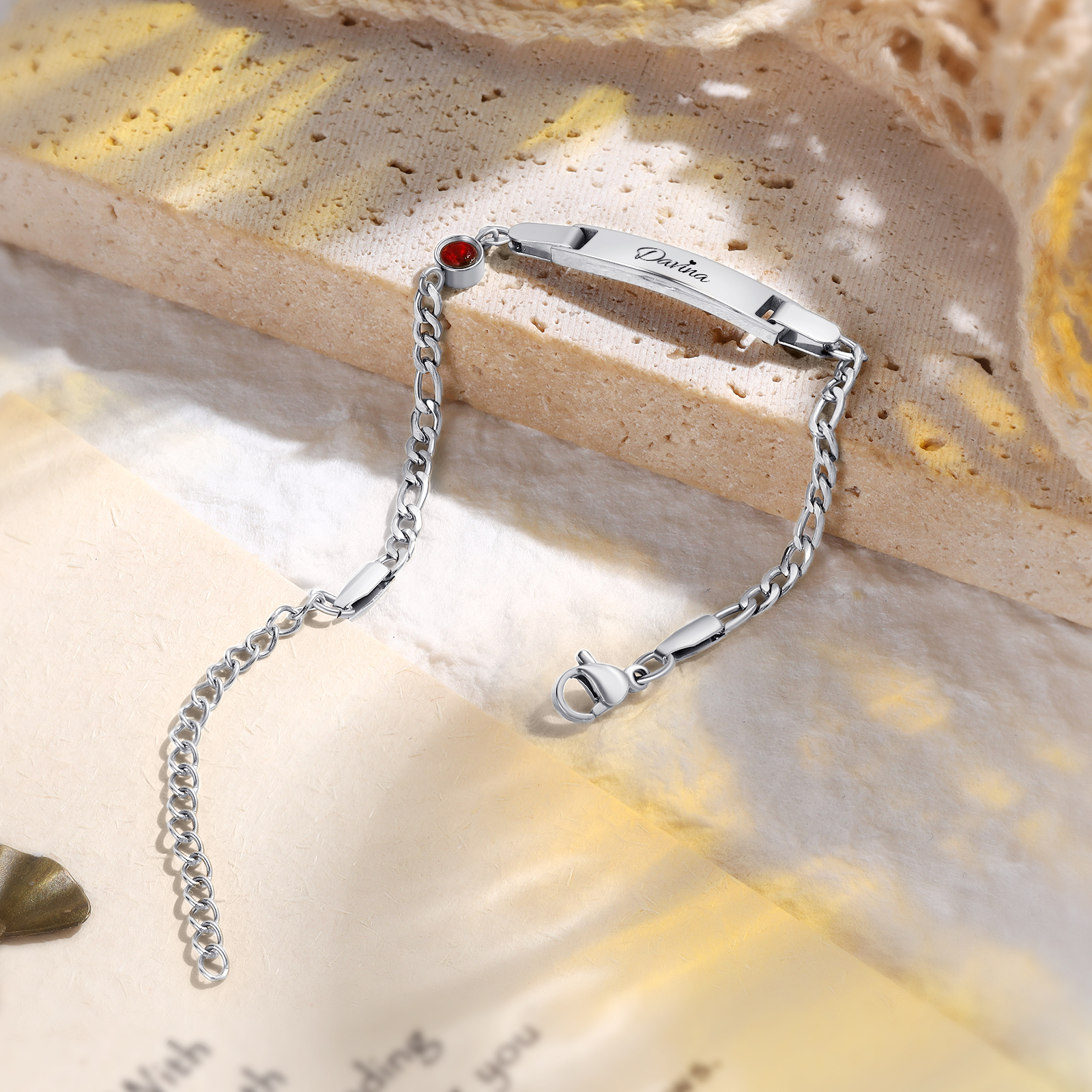 Bracelet/cheville Gourmette bébé enfant 1 Prénom Personnalisés Bracelet Pierre De Naissance｜Jessemade