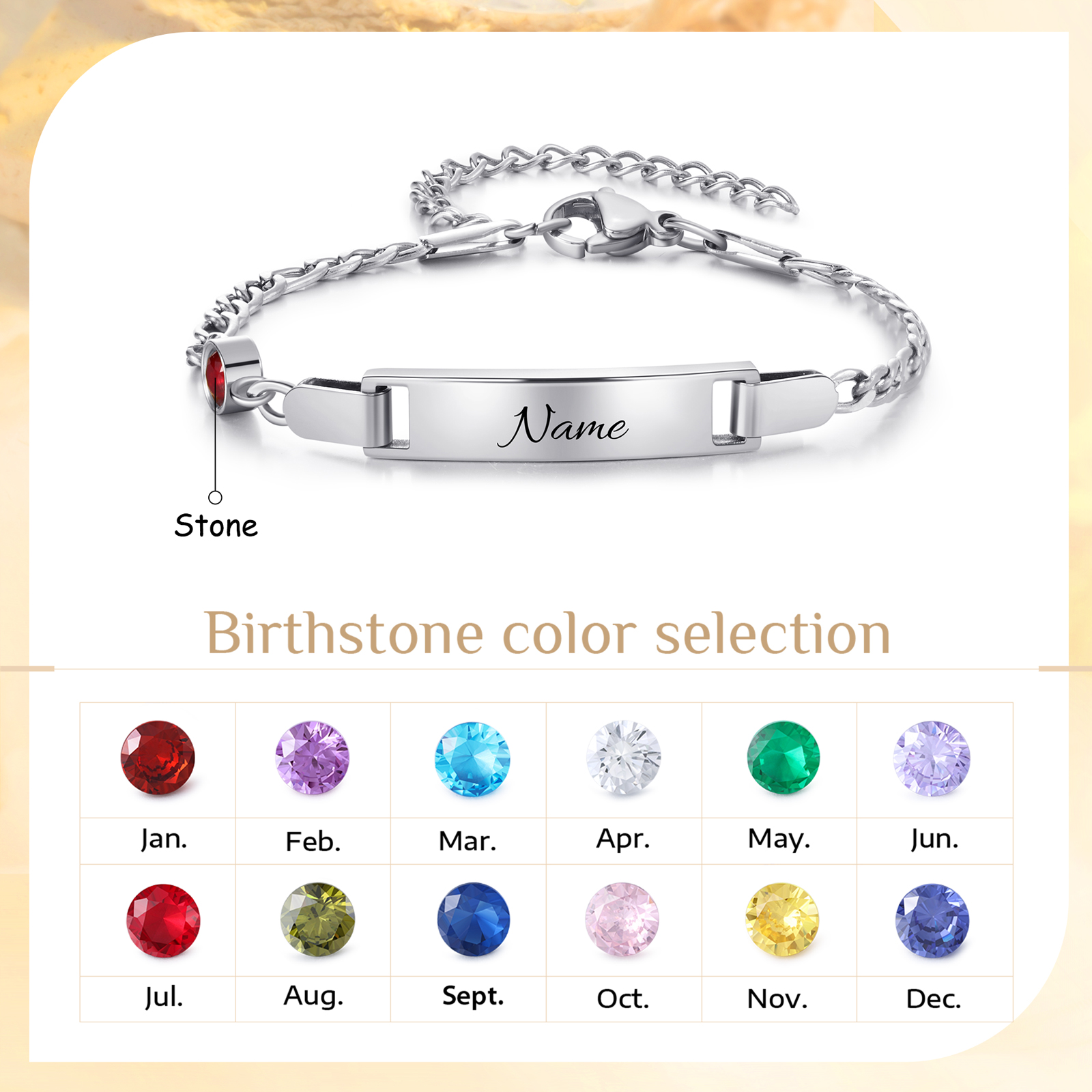 Bracelet/cheville Gourmette bébé enfant 1 Prénom Personnalisés Bracelet Pierre De Naissance｜Jessemade