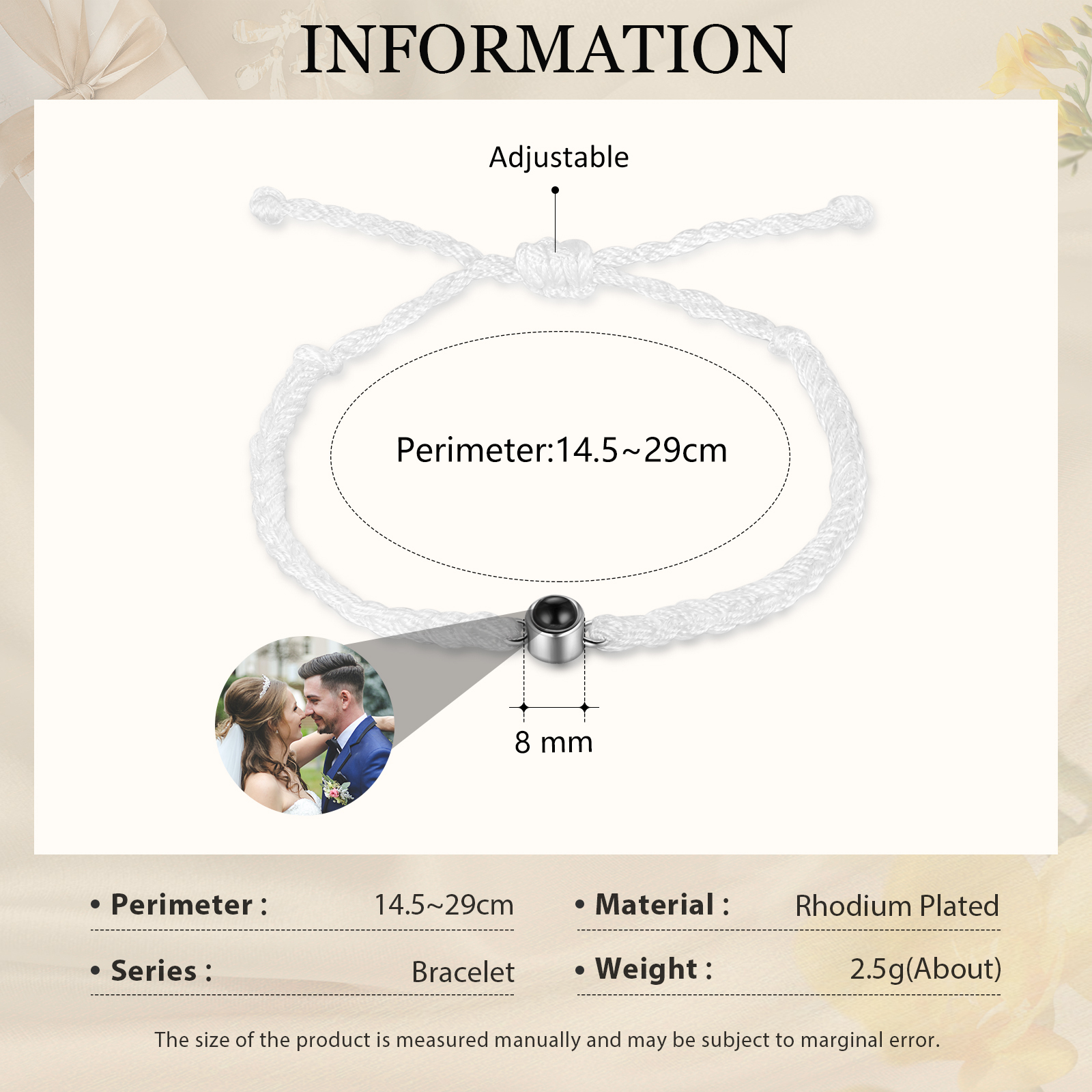 Bracelet Projection de Pierres 1 Photo Personnalisée Bracelet Projection Cadeau pour femme | Jessemade