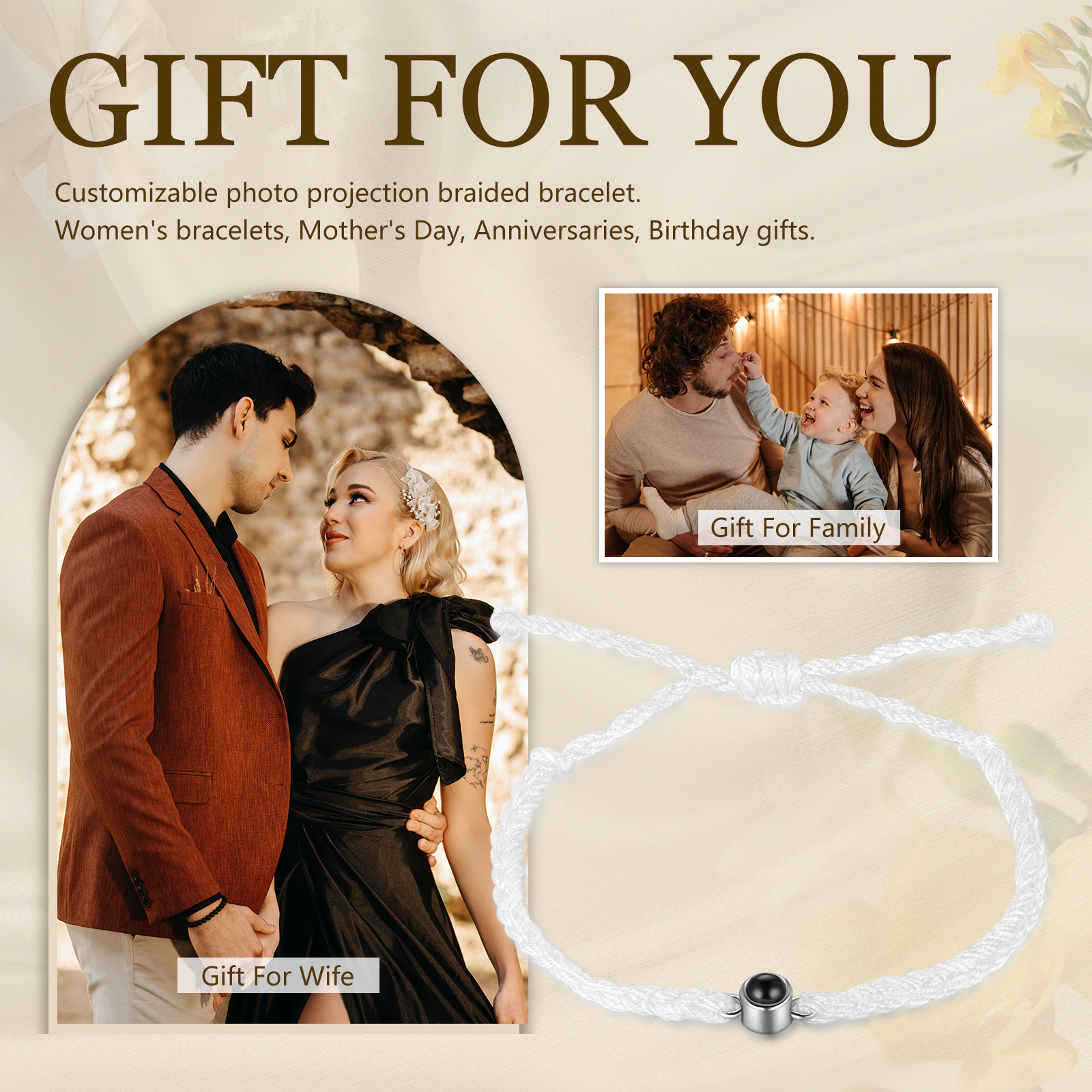 Bracelet Projection de Pierres 1 Photo Personnalisée Bracelet Projection Cadeau pour femme | Jessemade