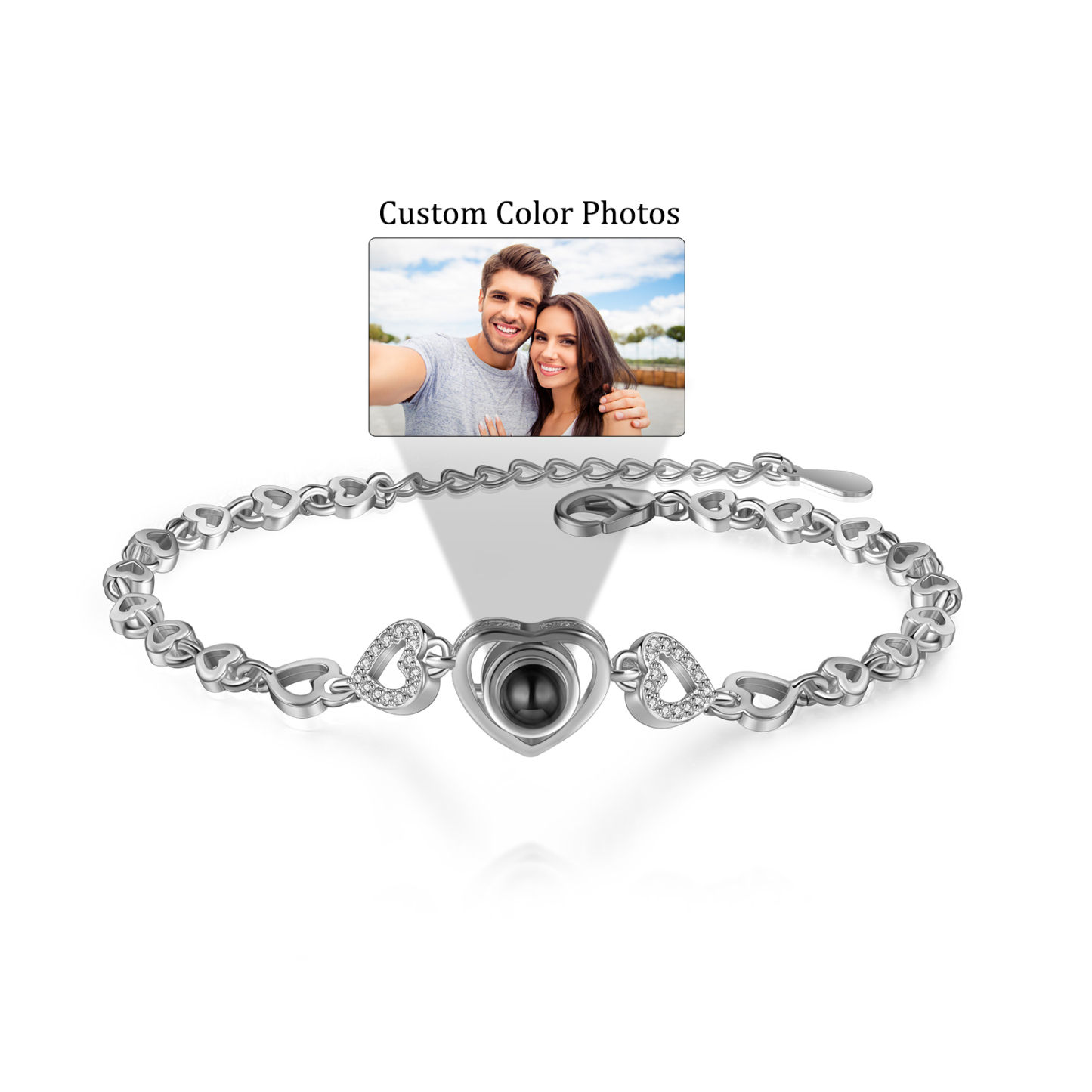 2PCS Bracelet Projection et Plaque Acrylique 2 Prénoms et Photo Personnalisés avec date pour Couple Cadeau Saint-Valentin | Jessemade