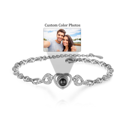 2PCS Bracelet Projection et Plaque Acrylique 2 Prénoms et Photo Personnalisés avec date pour Couple Cadeau Saint-Valentin | Jessemade