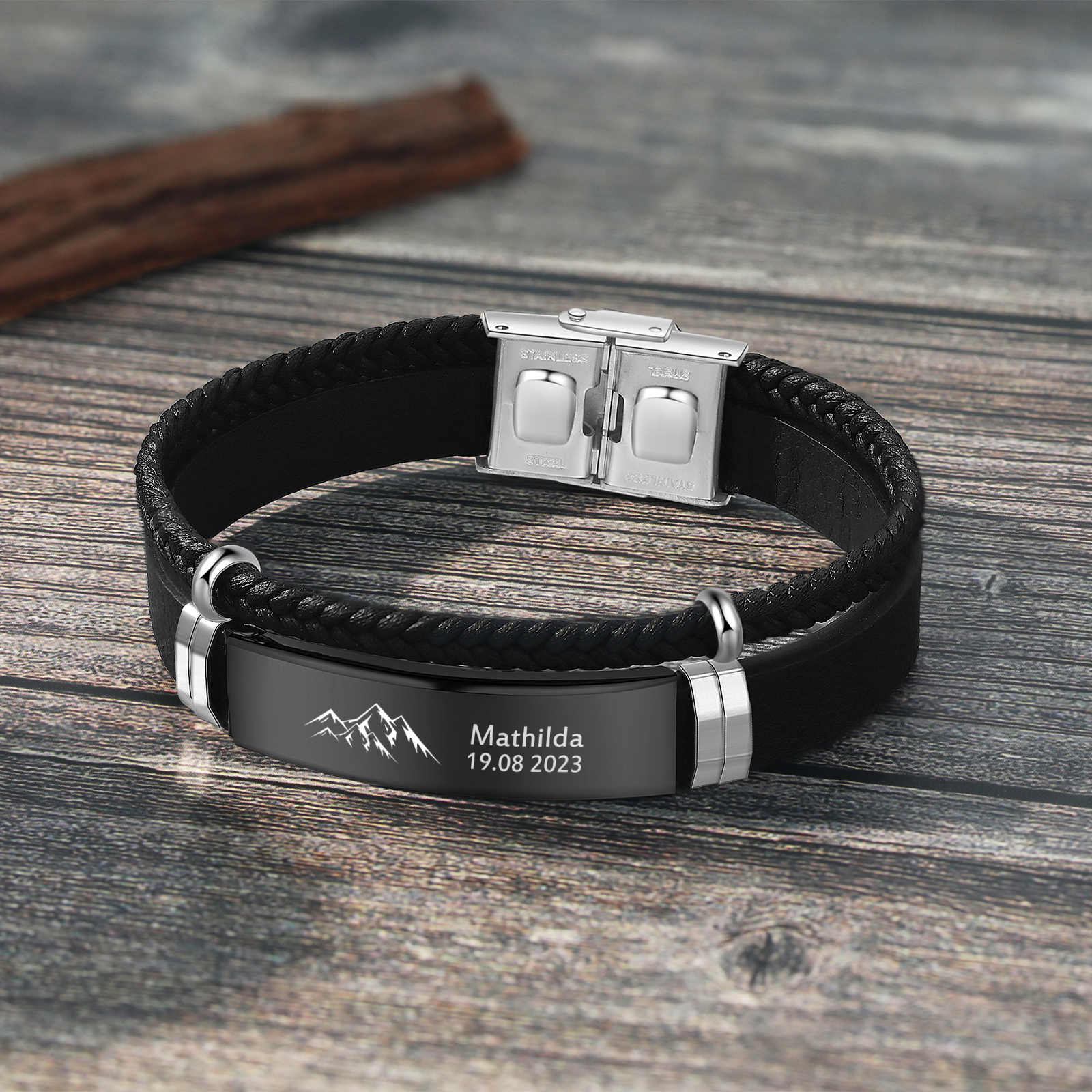 [Copy]Bracelet Personnalisé avec 2 Prénoms et Poings Gravés Bracelet Homme pour Papa | Jessemade