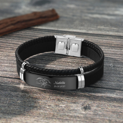 Bracelet personnalisé la main dans la main gravé avec 1 Prénom et 1 Date | Jessemade