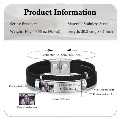 Bracelet Personnalisé pour Papa avec 1 Nom, 1 Texte et Photo Gravés | Jessemade