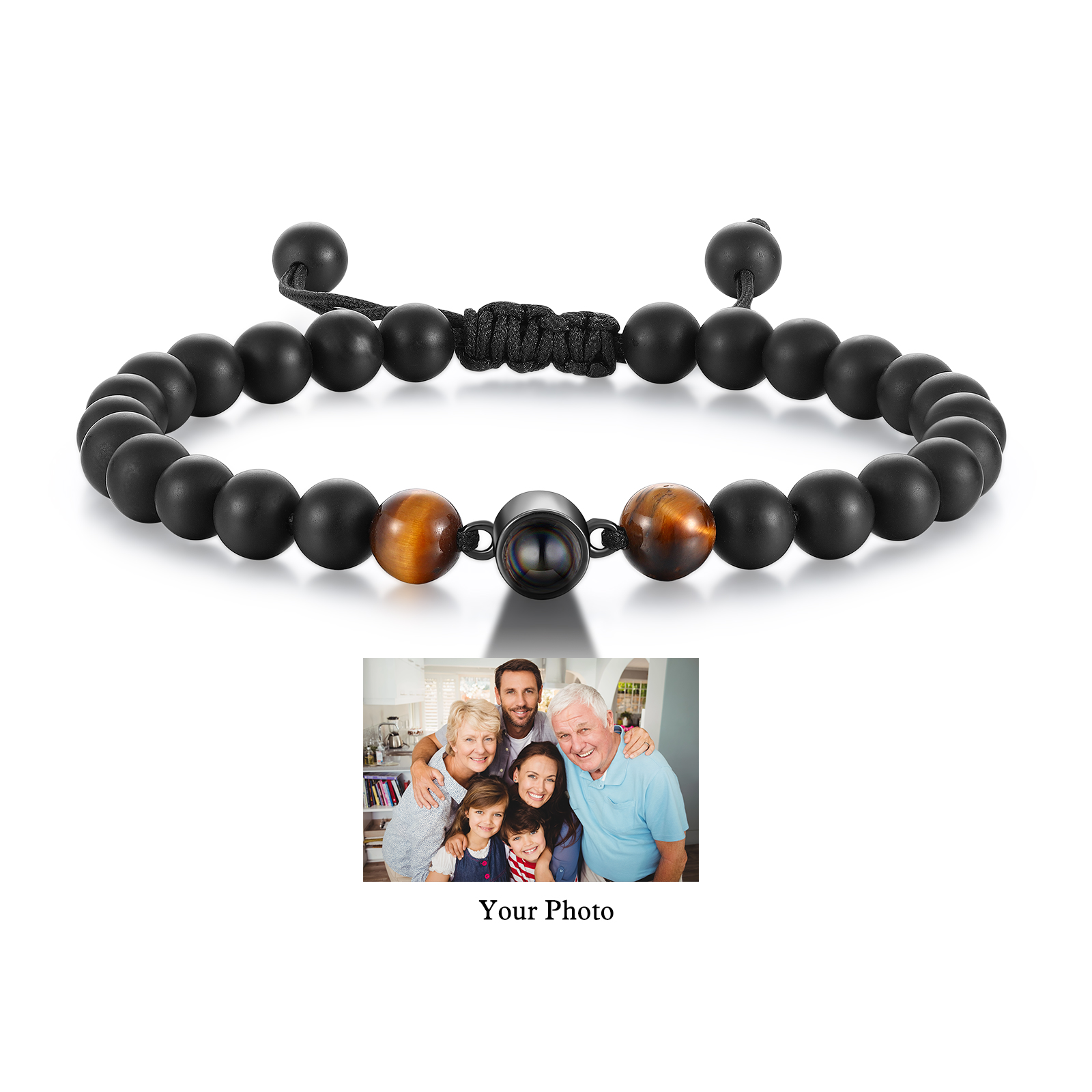 Bracelet Personnalisé avec Photo Bracelet Photo Projection en Obsidienne pour Homme｜Jessemade
