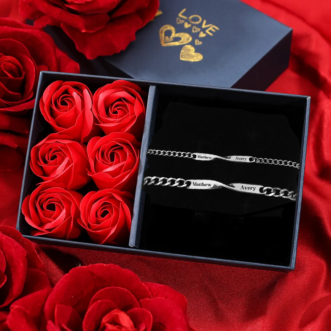 Bracelet Couple Gourmette 2 Prénoms Personnalisés pour Couple