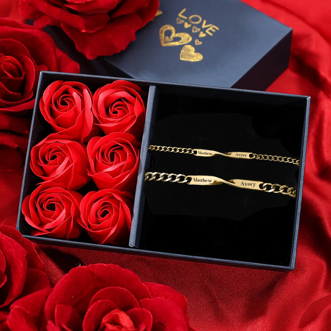 Bracelet Couple Gourmette 2 Prénoms Personnalisés pour Couple