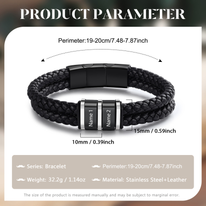 Bracelet Cuir 2 Préoms Personnalisés pour Homme