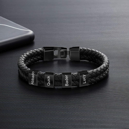 Bracelet Cuir tressé 4 Perles Prénom Bracelet Personnalisé Homme pour Papa｜Jessemade