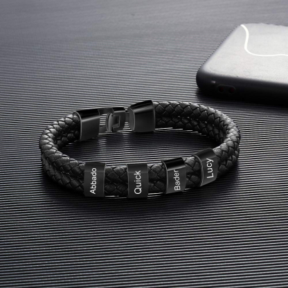 Bracelet Cuir tressé 4 Perles Prénom Bracelet Personnalisé Homme pour Papa｜Jessemade
