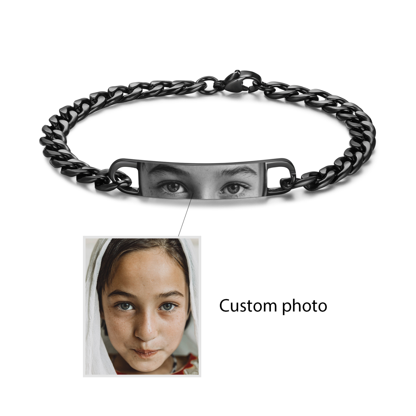 Coffret Cadeau 3PCS Bracelet Porte-clé et carte de Couple 1 Prénom Personnalisé avec Photo Coffret Cadeau pour Homme | Jessemade