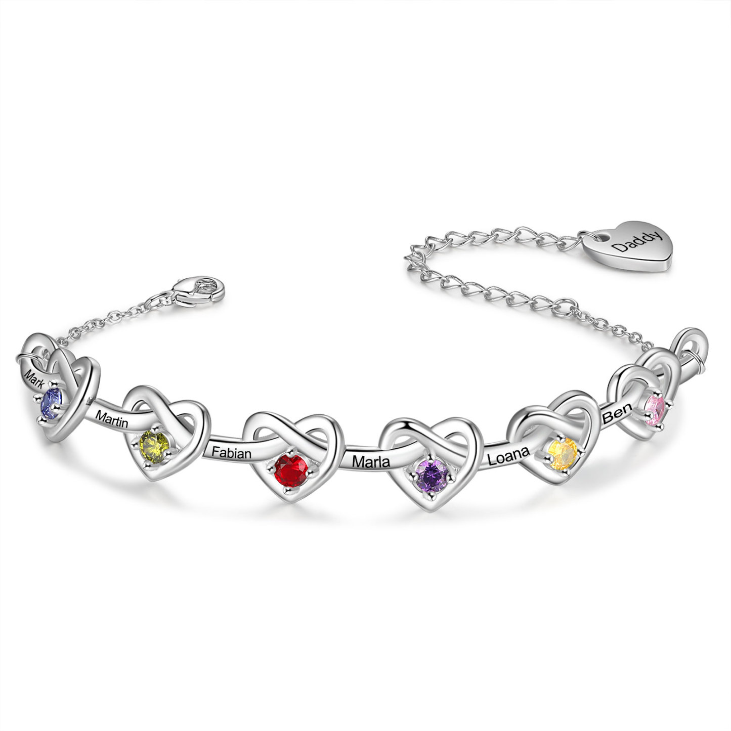 Bracelet Infini Personnalisé avec Pierres de Naissance et Noms Gravés – Cadeau Émotionnel pour Vos Proches | Jessemade