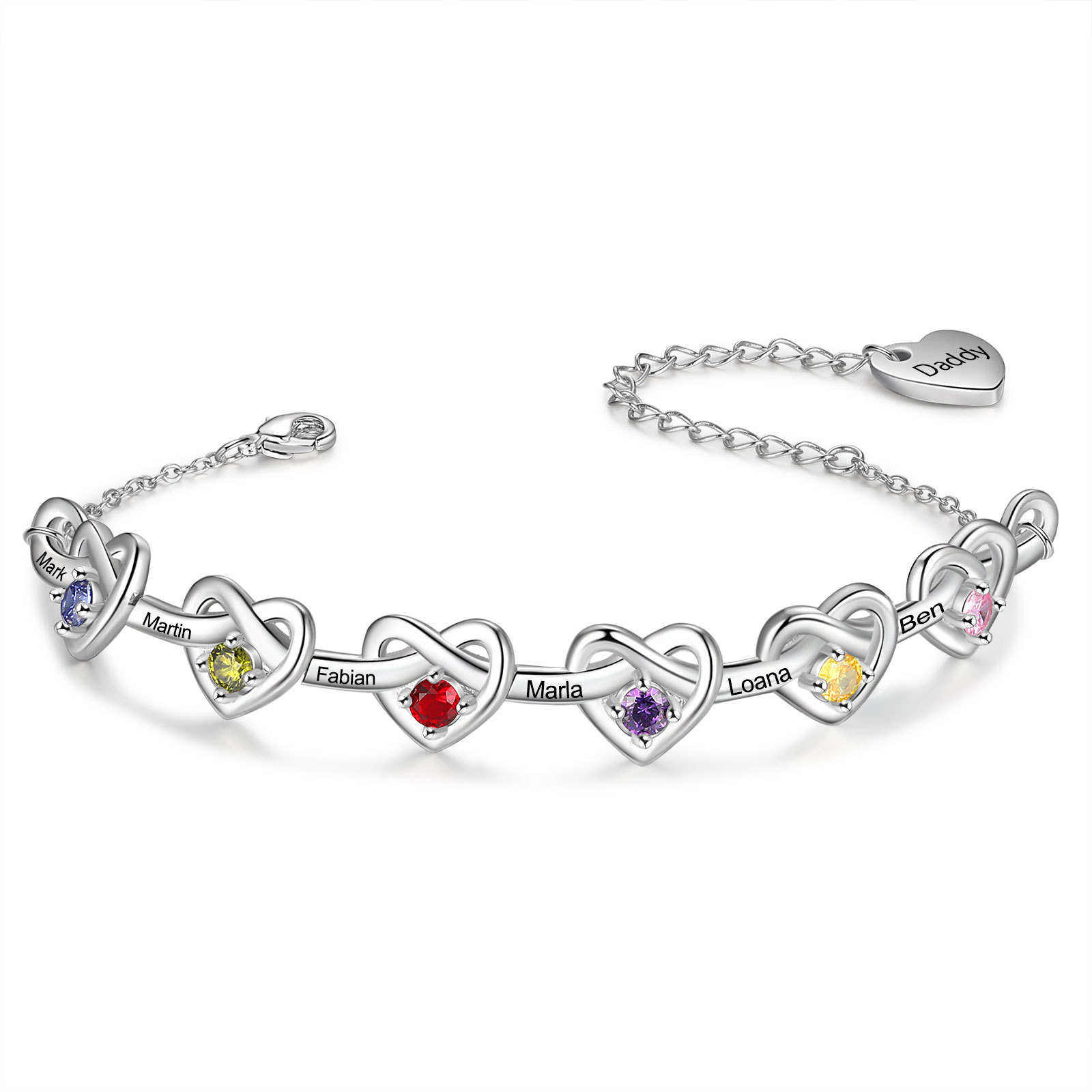 Bracelet Infini Personnalisé avec Pierres de Naissance et Noms Gravés – Cadeau Émotionnel pour Vos Proches | Jessemade