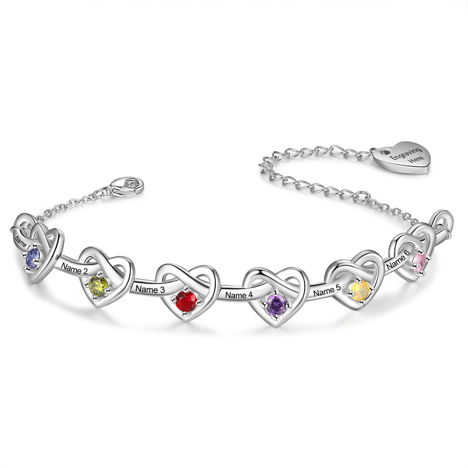 Bracelet 6 Prénoms Personnalisés avec 6 Pierres de Naissance Bracelet Personalisable pour Femme | Jessemade