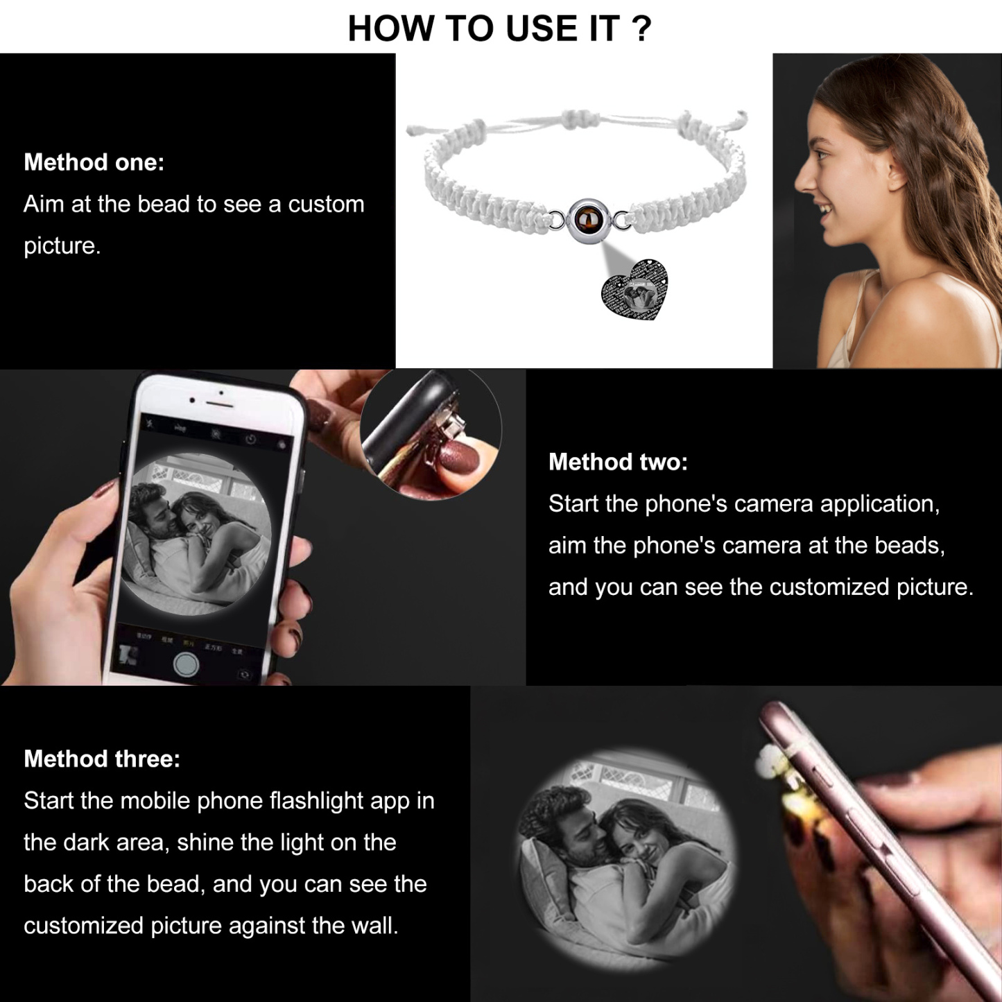 Bracelet Personnalisé d'œil de Tigre Bracelet Photo Projection Bracelet Projection Blanc｜Jessemade