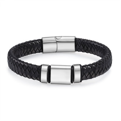 Bracelet Personnalisé avec 2 Prénoms et 1 Photo Bracelet Homme Personnalisé en Cuir｜Jessemade