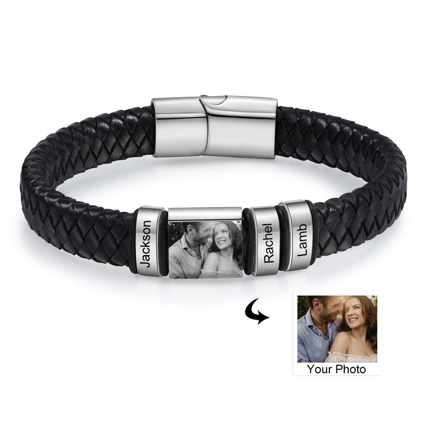 À mon Papa - Bracelet Personnalisé avec 2-5 Prénoms et 1 Photo Bracelet Homme Personnalisé en Cuir | Cadeau Fête des Pères｜Jessemade