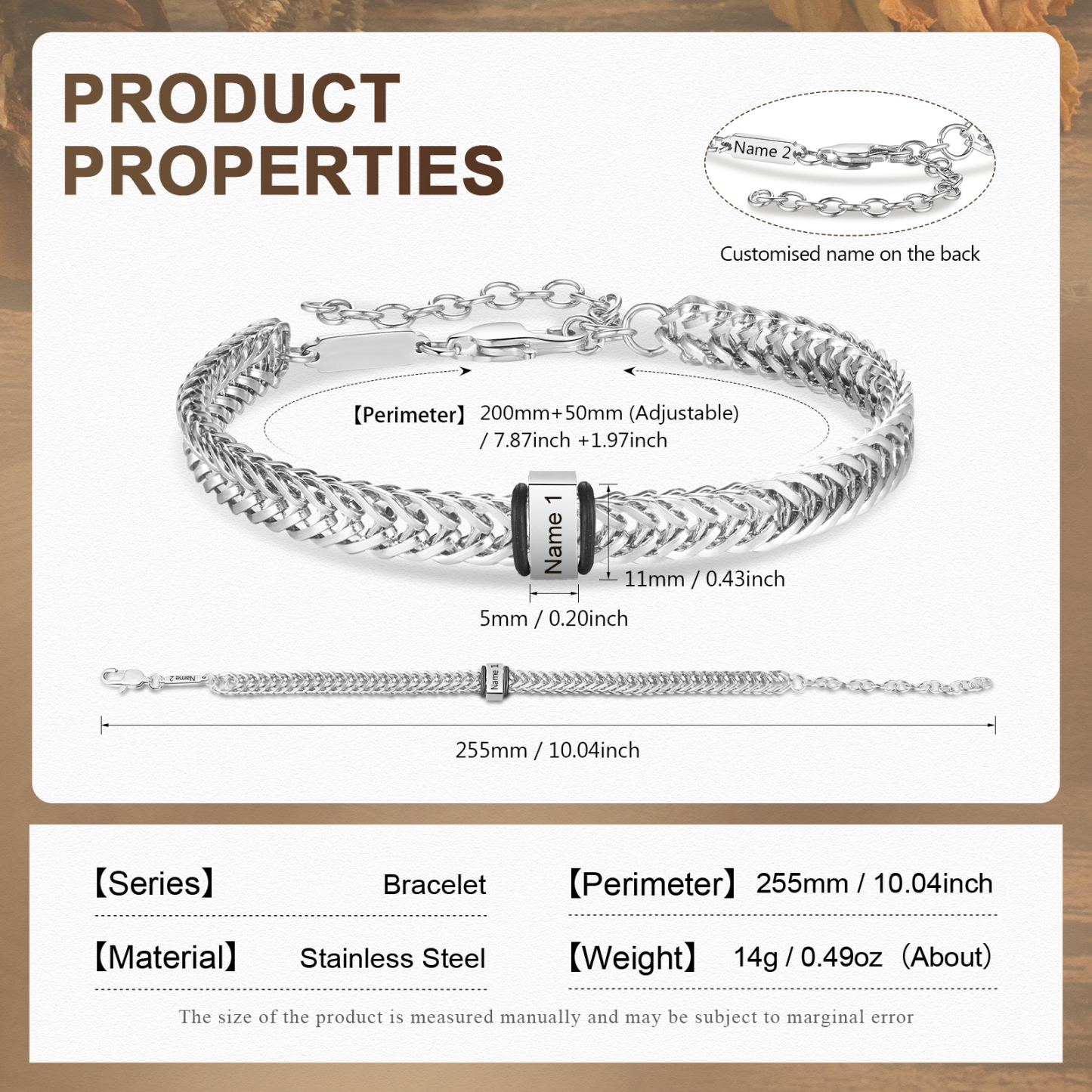 Bracelet Homme en acier inoxydable Personnalisée avec 2 Prénoms Bracelet Personnalisable Argent, Or et Noir | Jessemade