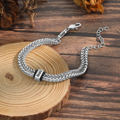 Bracelet Homme en acier inoxydable Personnalisée avec 2 Prénoms Bracelet Personnalisable Argent, Or et Noir | Jessemade