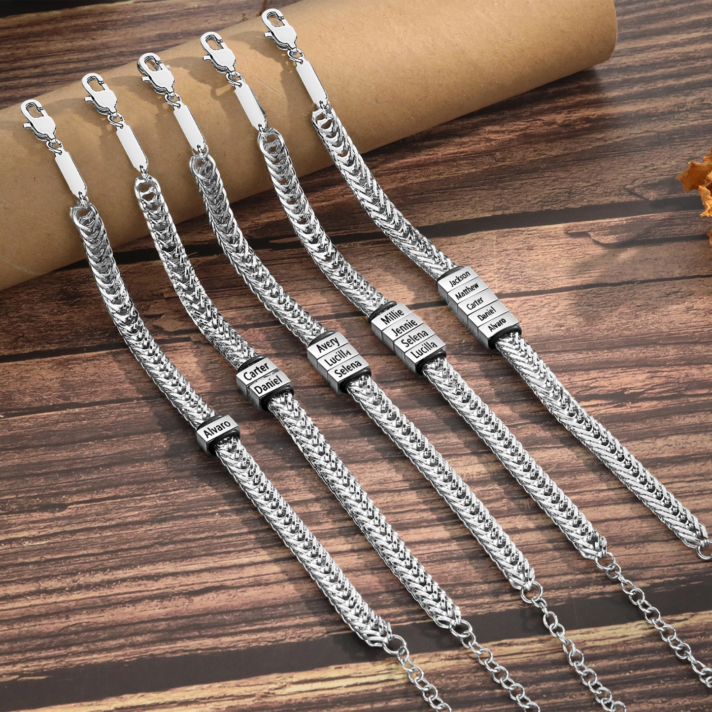 Bracelet Homme en acier inoxydable Personnalisée avec 3 Prénoms Bracelet Personnalisable Argent, Or et Noir | Jessemade