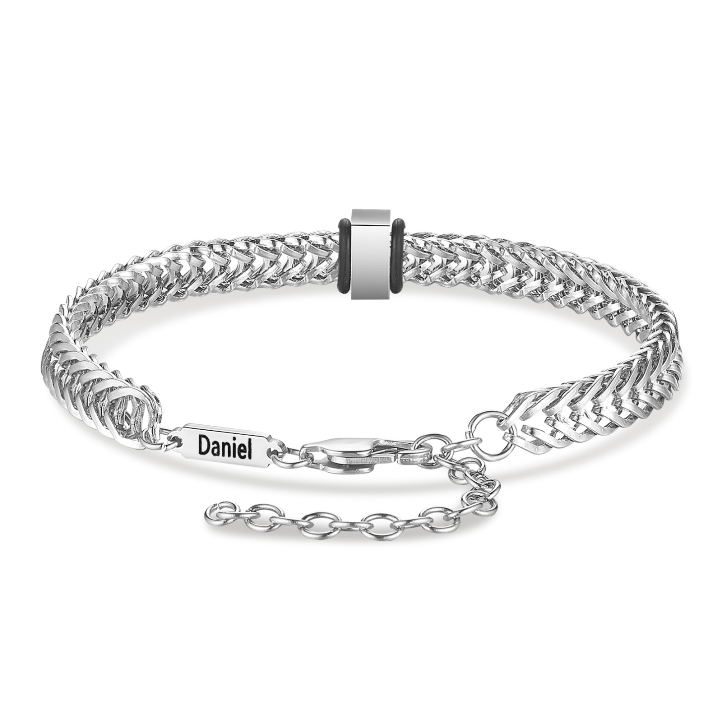 Bracelet Homme en acier inoxydable Personnalisée avec 2 Prénoms Bracelet Personnalisable Argent, Or et Noir | Jessemade