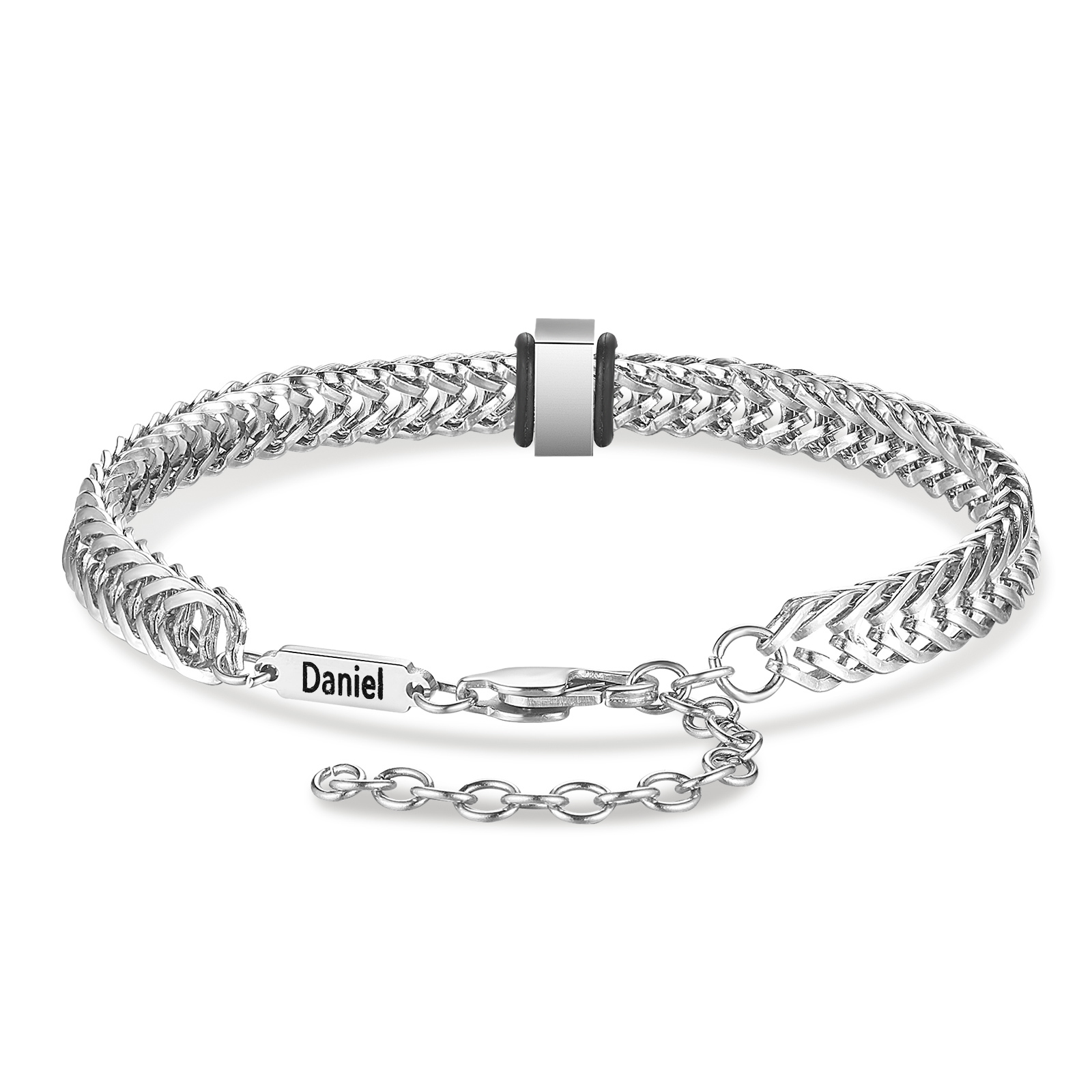 Bracelet Homme en acier inoxydable Personnalisée avec 2 Prénoms Bracelet Personnalisable Argent, Or et Noir | Jessemade