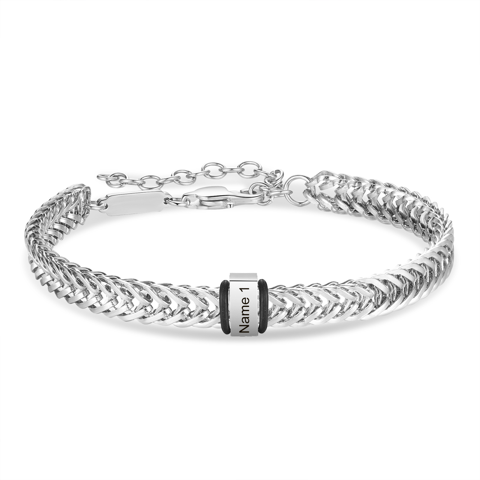 Bracelet Homme en acier inoxydable Personnalisée avec 2 Prénoms Bracelet Personnalisable Argent, Or et Noir | Jessemade