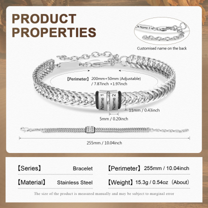 Bracelet Homme en acier inoxydable Personnalisée avec 3 Prénoms Bracelet Personnalisable Argent, Or et Noir | Jessemade