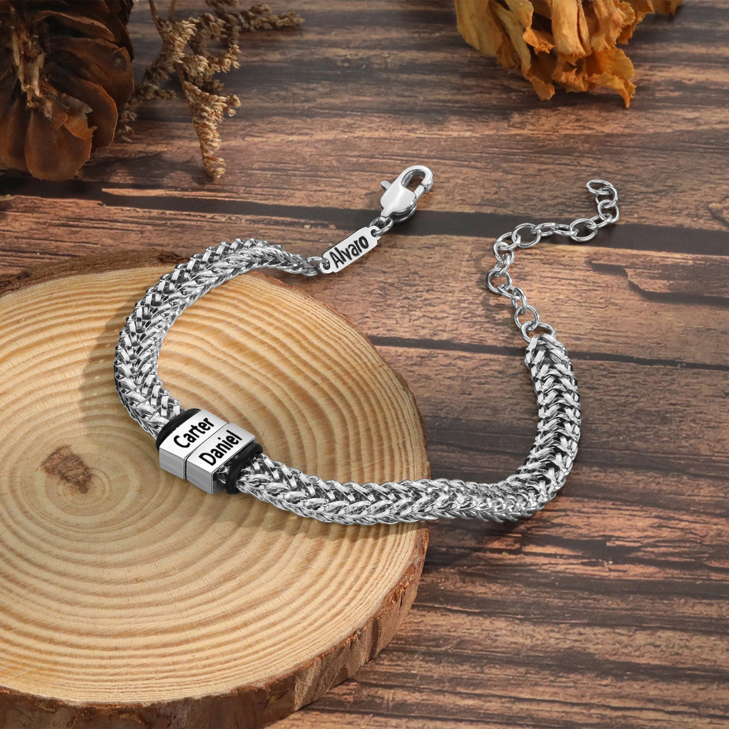 Bracelet Homme en acier inoxydable Personnalisée avec 3 Prénoms Bracelet Personnalisable Argent, Or et Noir | Jessemade