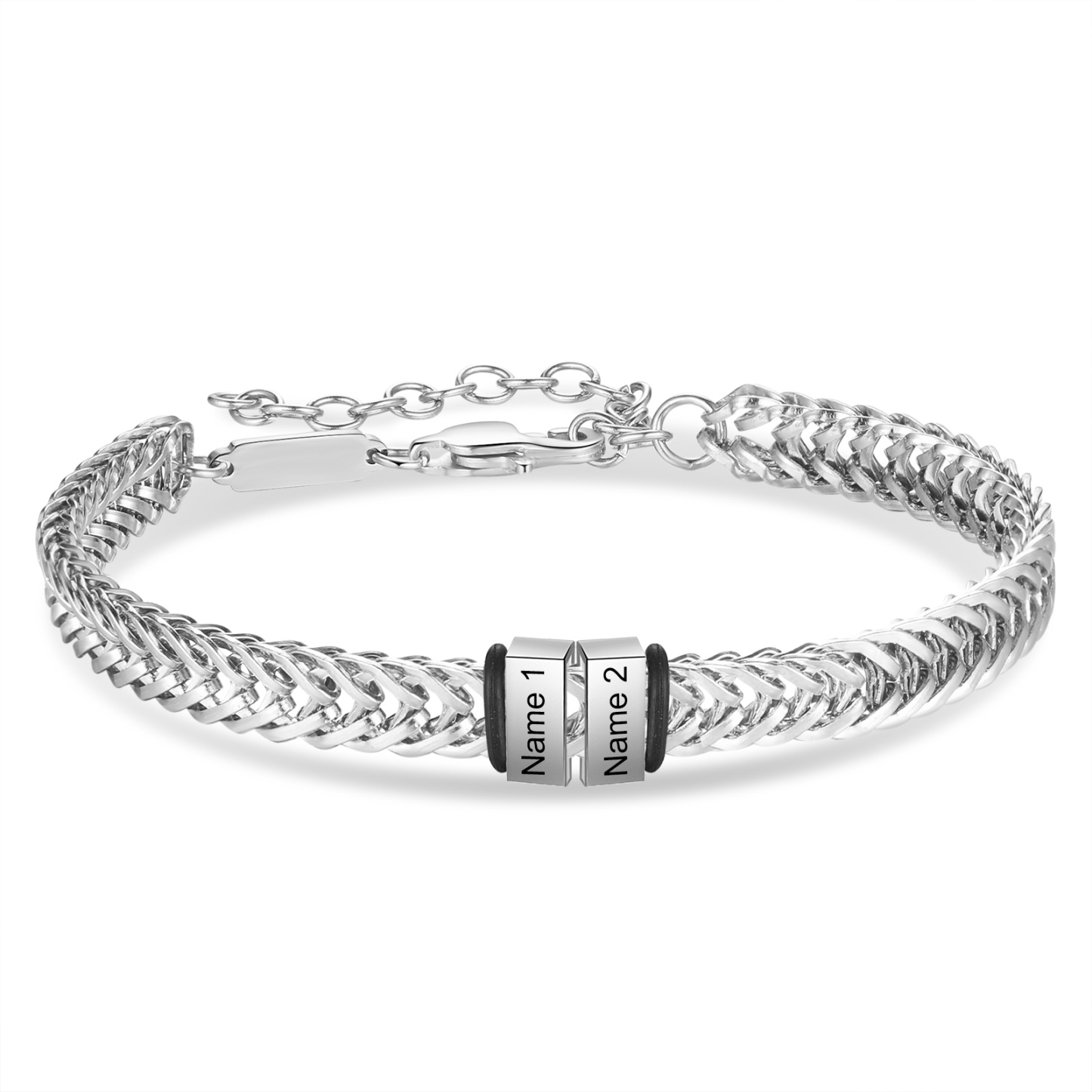 Bracelet Homme en acier inoxydable Personnalisée avec 3 Prénoms Bracelet Personnalisable Argent, Or et Noir | Jessemade