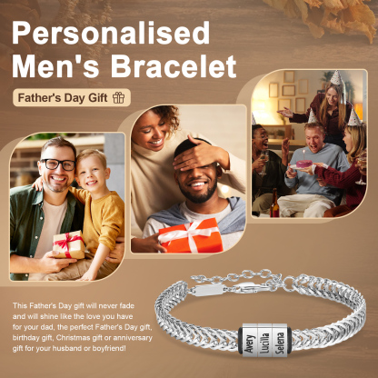 Bracelet Homme en acier inoxydable Personnalisée avec 4 Prénoms Bracelet Personnalisable Argent, Or et Noir | Jessemade