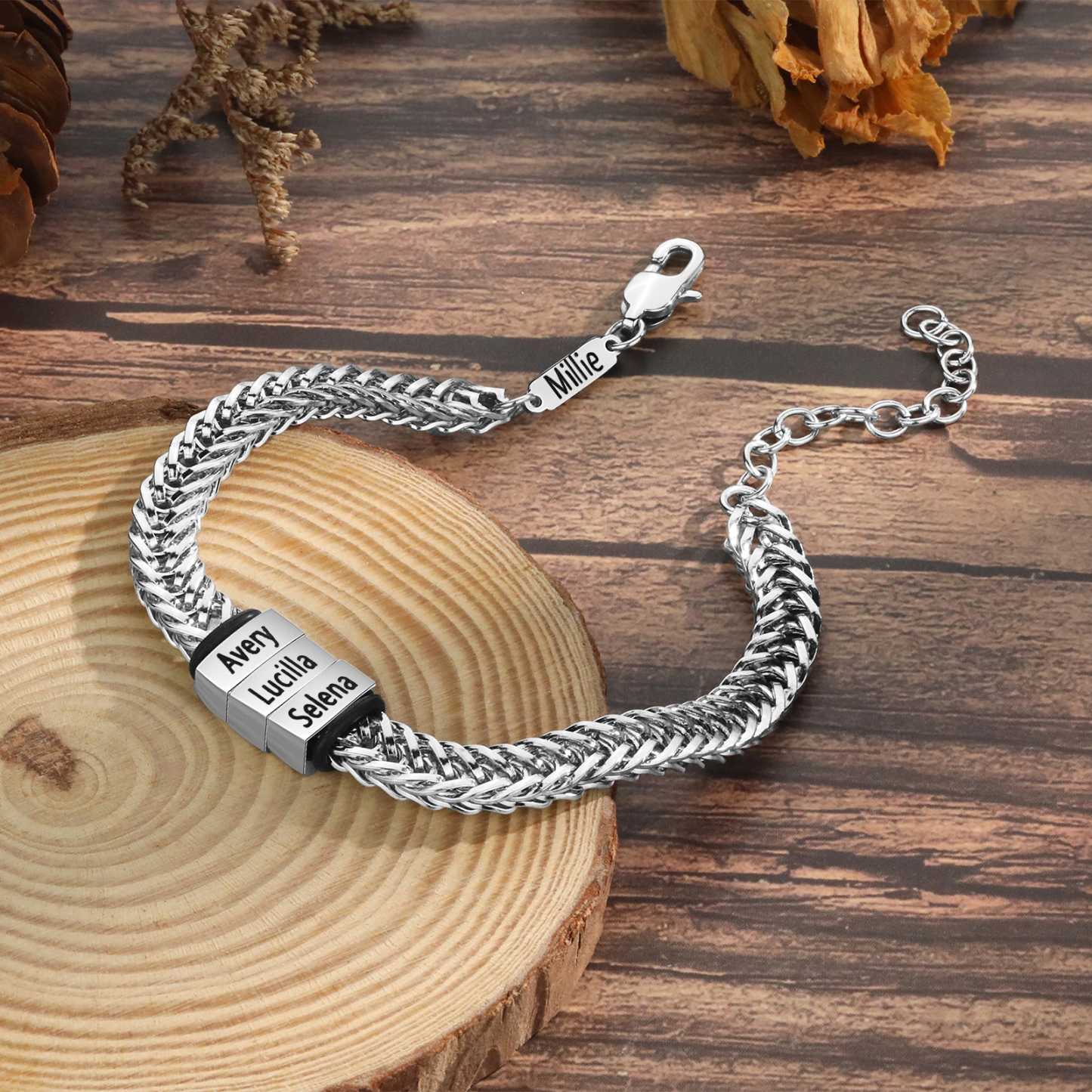 Bracelet Homme en acier inoxydable Personnalisée avec 4 Prénoms Bracelet Personnalisable Argent, Or et Noir | Jessemade